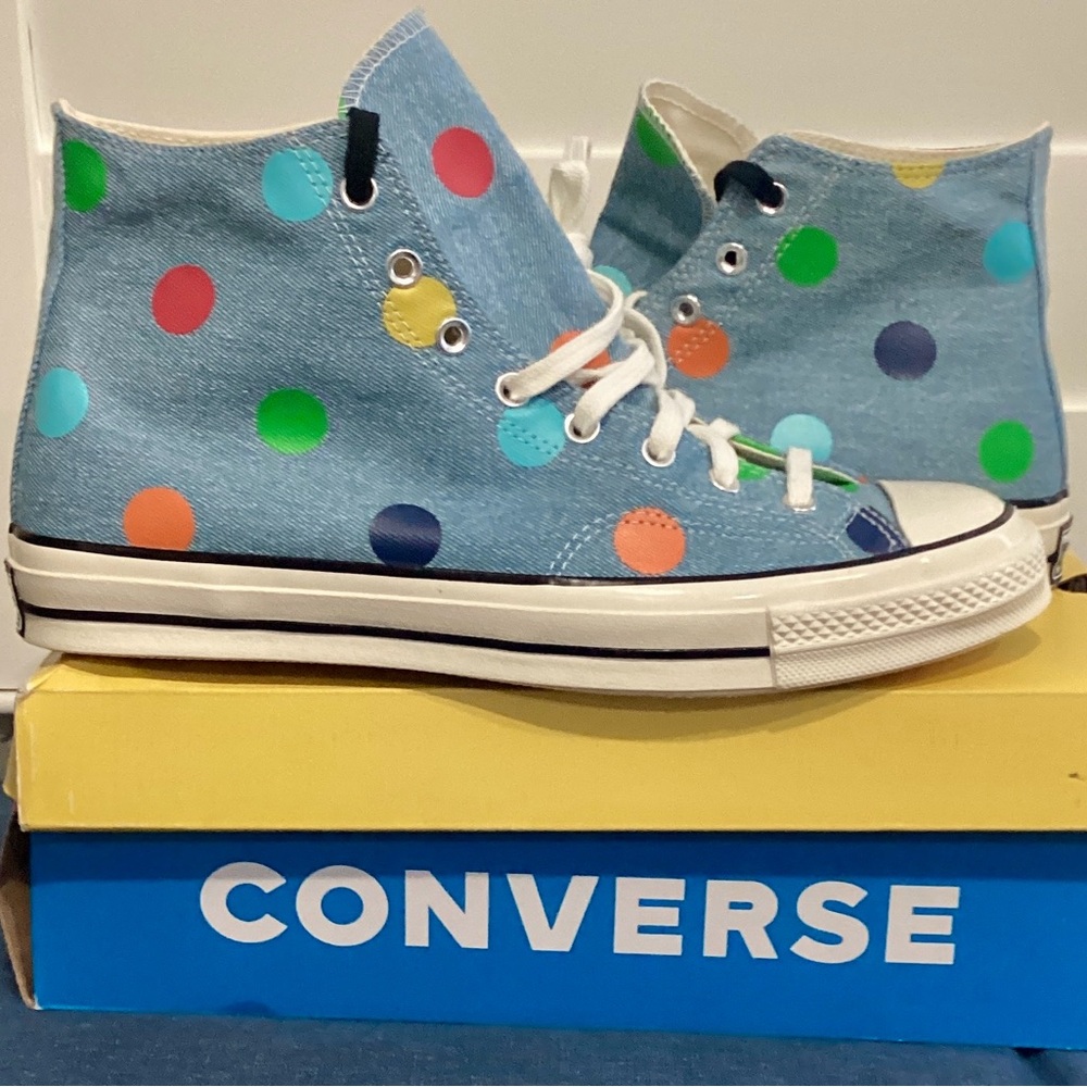 Rare Converse x GOLF le FLEUR Chuck Taylor High Top – Blue Denim Polka Dot